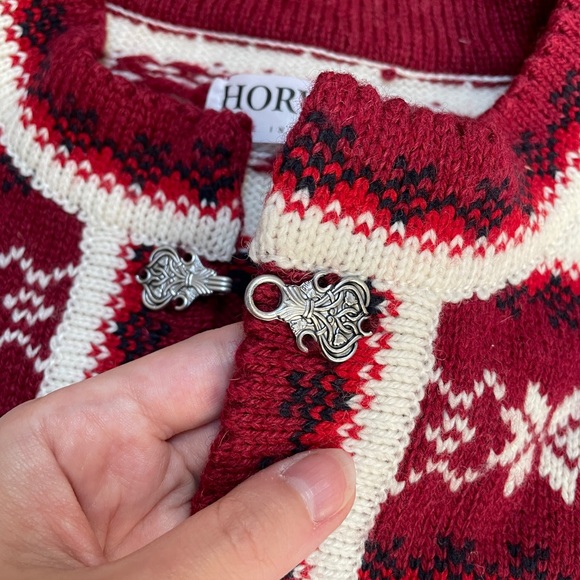 Horveit Womens Wool Fair Isle Cardigan Sweater Size XL Clasp Hook Closure Nordic - Picture 5 of 14